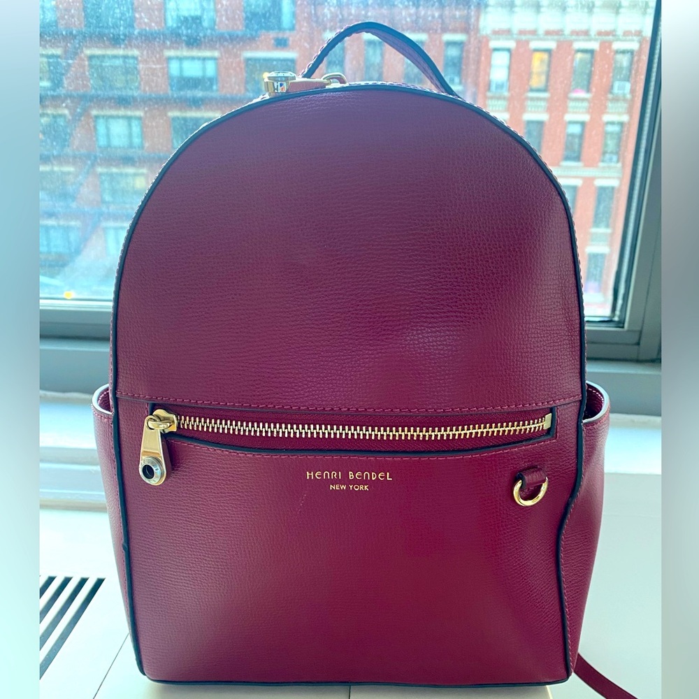 Henri Bendel Maroon Faux Leather Backpack